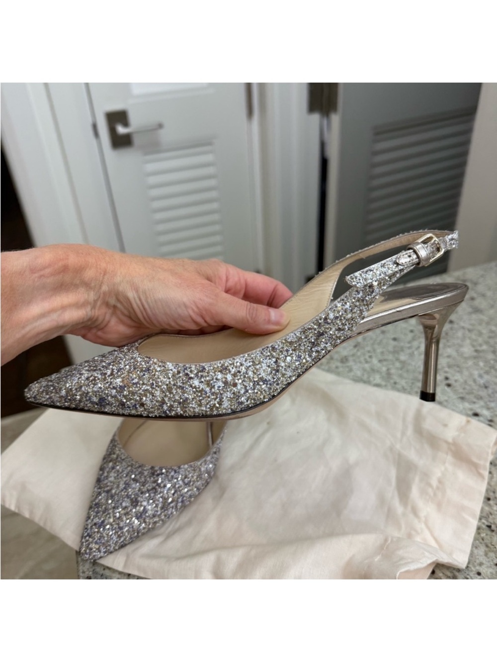 Jimmy Choo Women's Glitter Pointed Toe Slingback Pumps - Silver/White